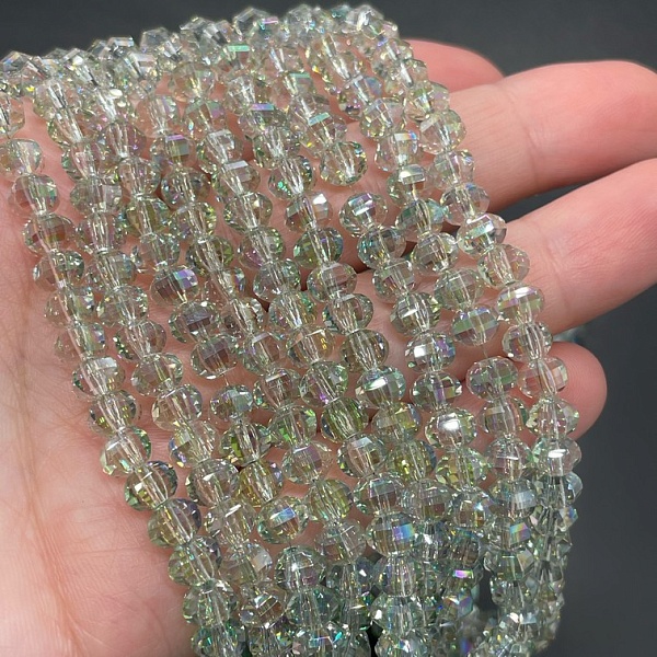 4,5*6 мм Стекло Lux, рондель прямоуг.огр., цвет прозрачный с зеленым переливом