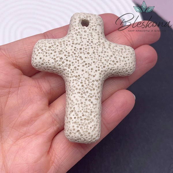 Лава Вулканическая Подвеска крест темно- бежевый 66*52 мм