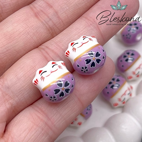 13,5*13 мм Керамика бусина Котик фиолетовый