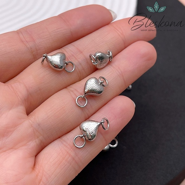 11,5*8 мм Цвет серебро, Замок Магнитный сердце фактурное
