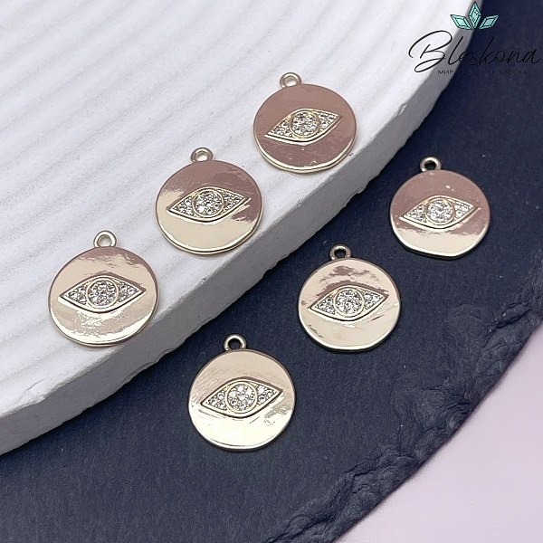 14,3мм, Подвеска глаз цирконы ,цвет золото 