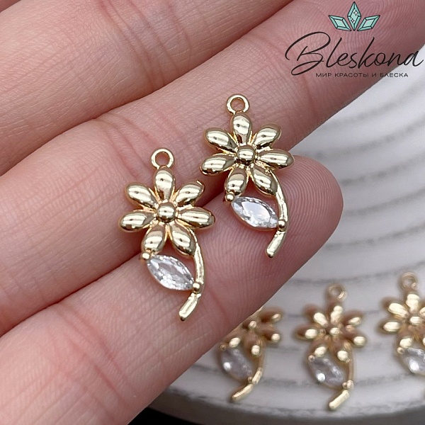 20*10,8 мм Цвет золото, Подвеска цветок циркон