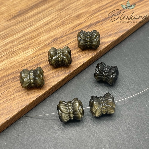 Резная бусина Бант Обсидиан золотистый 13*15 мм