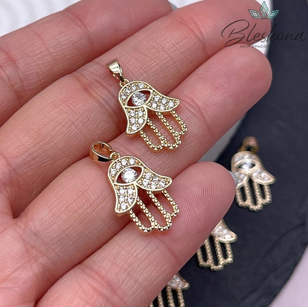18,6*13 мм Цвет золото, Подвеска Рука Фатимы цирконы