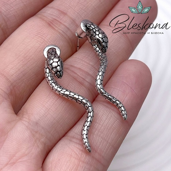 32,5*7,5 мм Цвет серебро, Пусеты змея сталь УЦЕНКА