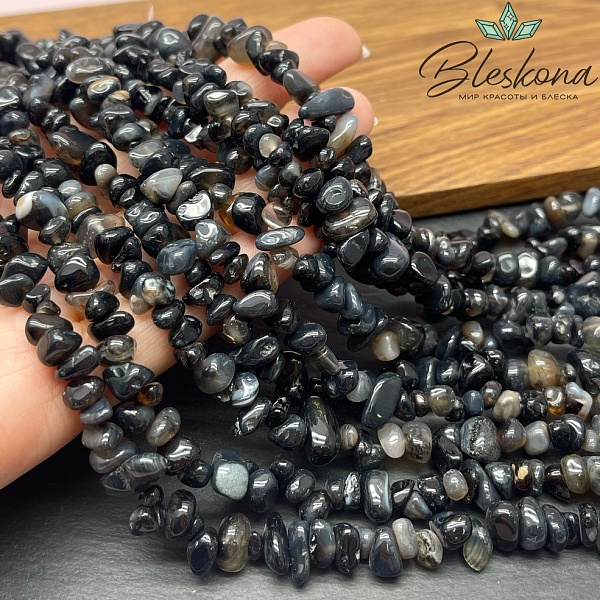 Крошка Агат черный ширина бусин ~ 7-11 мм