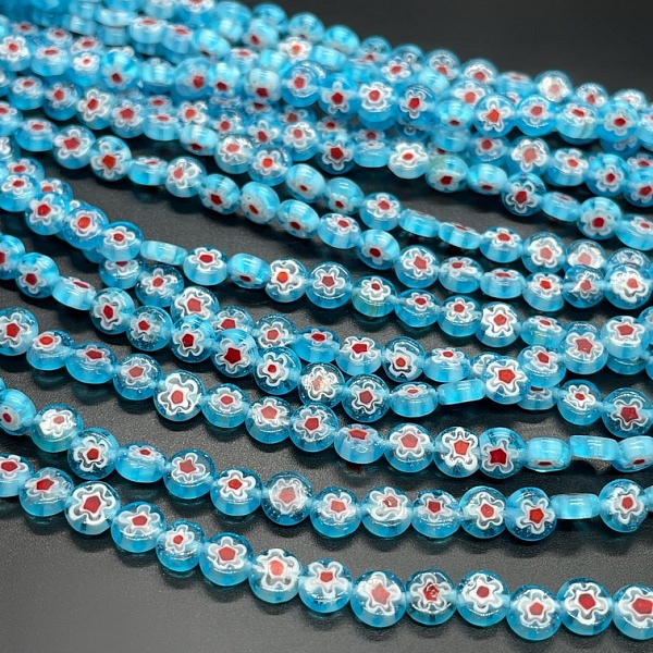 Муранское стекло синее круг цветок  6 мм