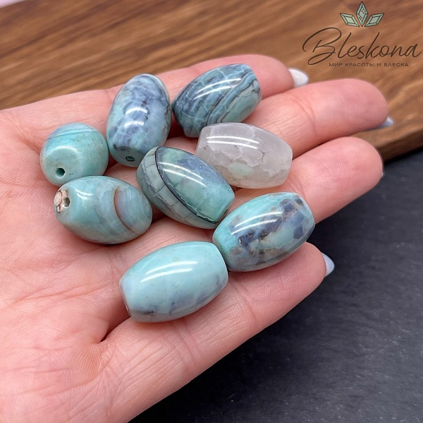  Дзи природные бирюзовые из агата 18,5*13 мм