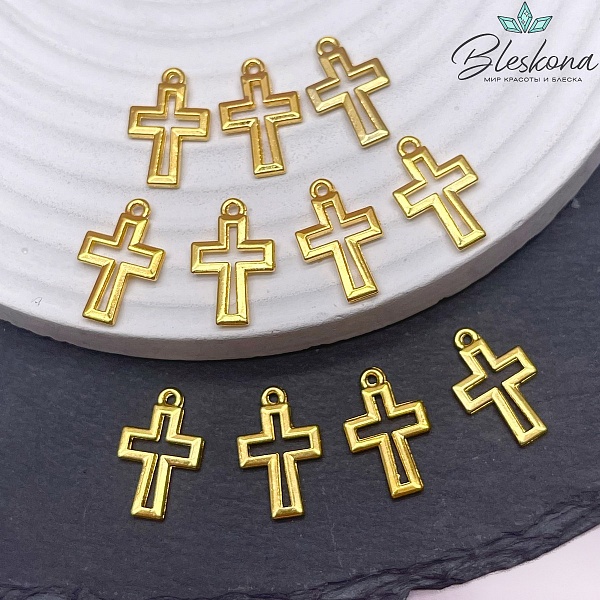 Подвеска Крест контур, цвет золото 17,6*10,8мм