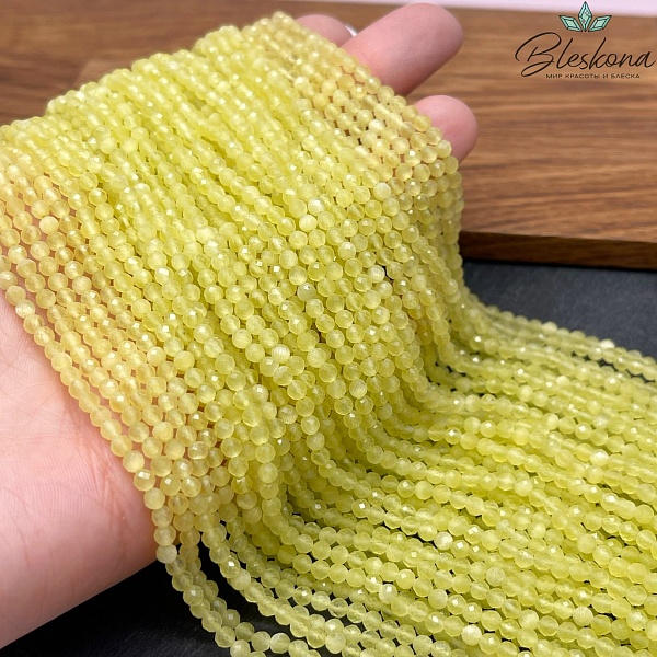 Кошачий глаз салатовый микроогранка (имитация) 3 мм