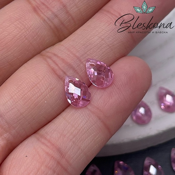 9*6 мм, Подвеска Циркон капля розовая (кубический цирконий, фианит) 