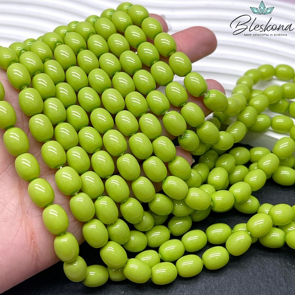 Жемчуг Майорка бочата цвет светло-зеленый 8*10 мм