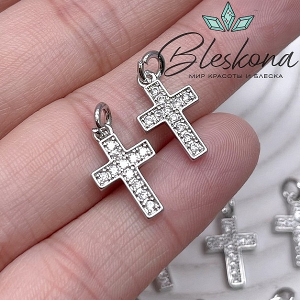 15,5*9,5 мм Цвет серебро, Подвеска Крест цирконы