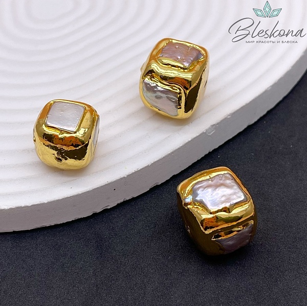 18 мм Цвет золото, Бусина  Жемчуг куб 