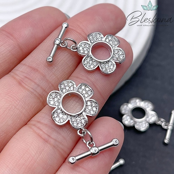 18*15мм Цвет серебро, Замок Тогл Цветок 2