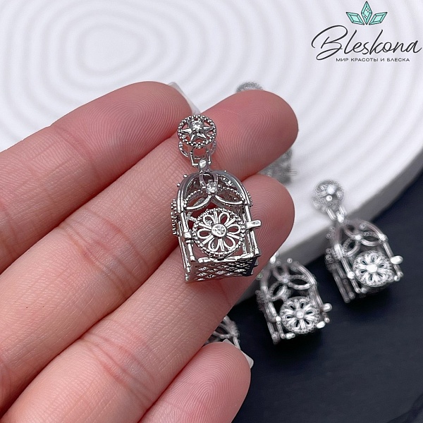 20*13 мм Цвет серебро, Подвеска клетка с цирконами