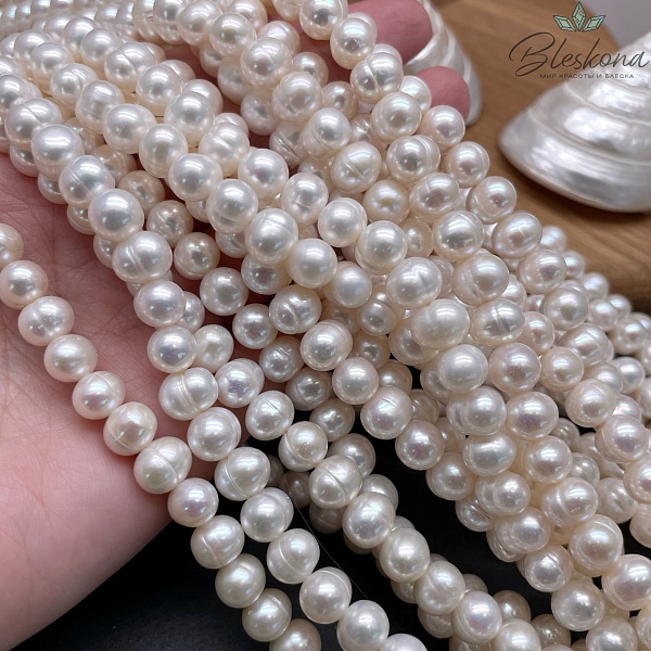 Жемчуг натуральный белый 8,5-9 мм 