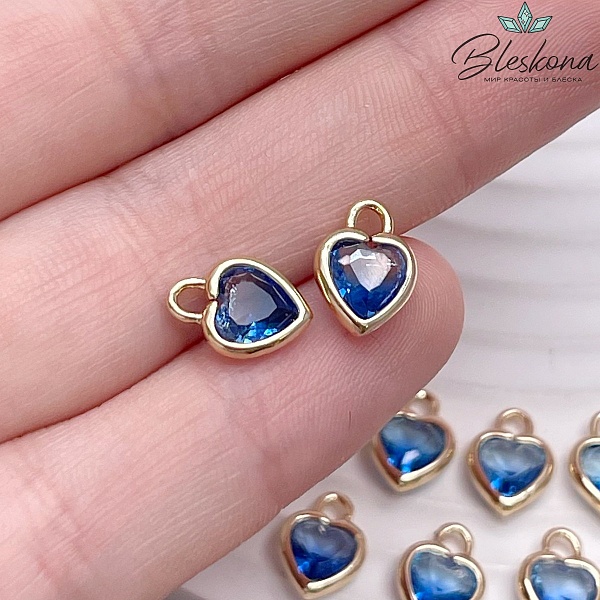 7,5 мм, Цвет золото, Подвеска сердце стекло синее
