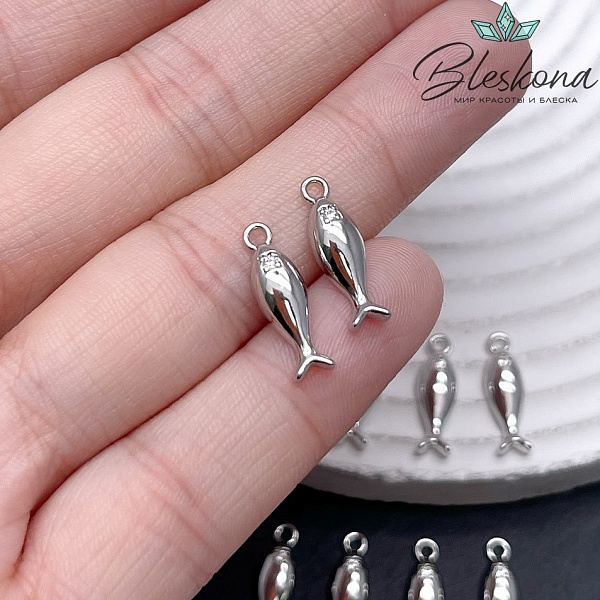 16*5 мм Цвет серебро, Подвеска рыбка циркон 