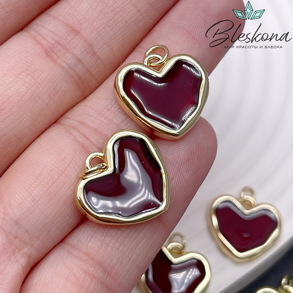 16,5*17,3 мм Цвет золото, Подвеска Сердце бордовая эпоксидная смола