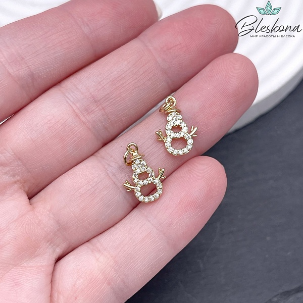 14*10 мм Цвет золото, Подвеска снеговик цирконы 