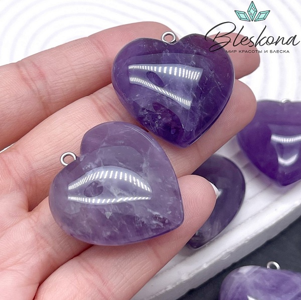 31*30 мм Цвет серебро, Подвеска Сердце пухлое Аметист