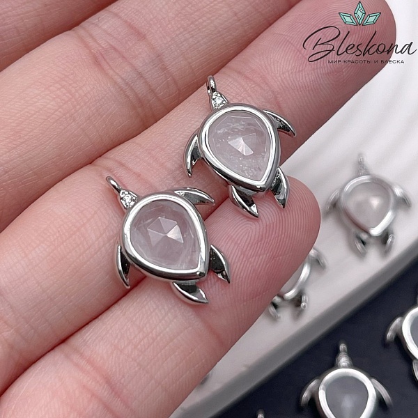 19*15 мм, Цвет серебро, Подвеска Черепаха Горный Хрусталь