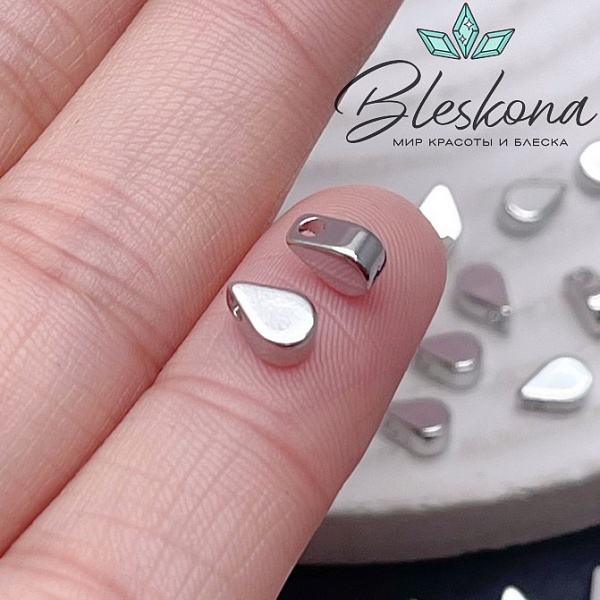 6*4 мм Цвет серебро, Бусина Капля мини гладка