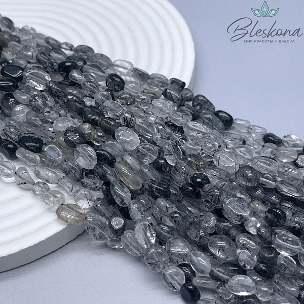 Кварц Рутиловый Турмалиновый галтовка 6-9 мм