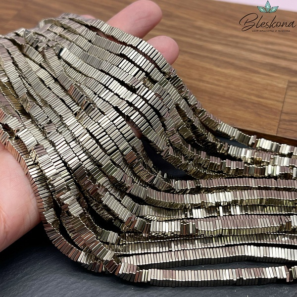 4 мм Гематин имитация, цвет темное золото № 1, квадрат