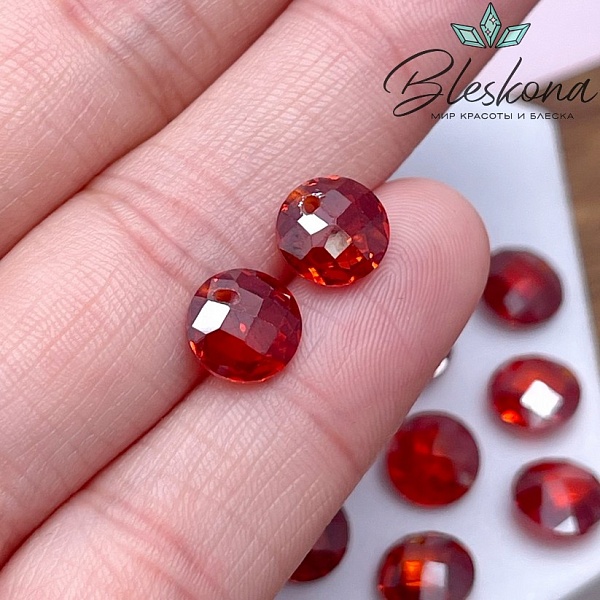 8 мм, Подвеска Циркон круг темно-оранжевый №1 (кубический цирконий, фианит) 