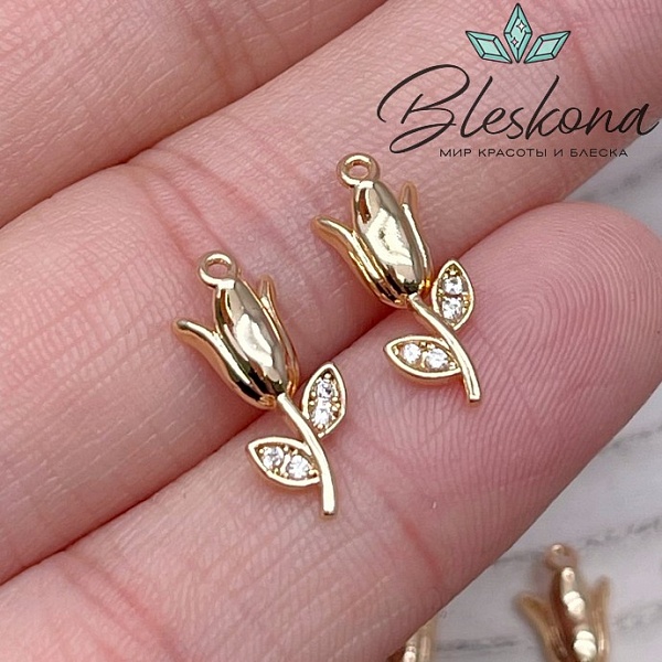 14*7 мм Цвет золото, Подвеска тюльпан цирконы