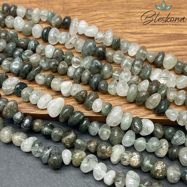 Кварц Рутиловый зеленый галтовка №6 (6-9)*(8-13) мм