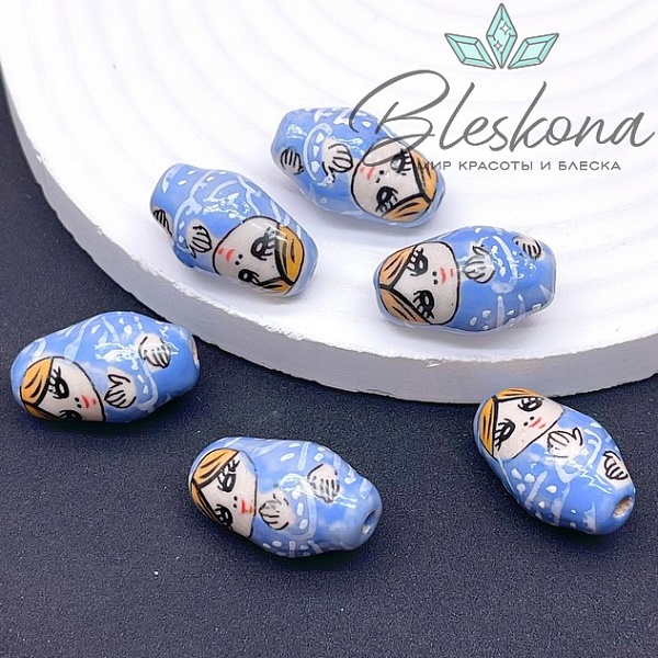 23*14 мм Керамика бусина матрёшка синяя