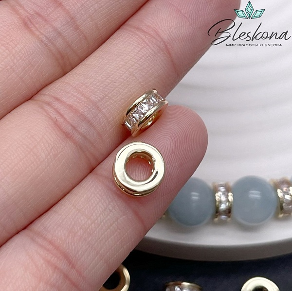 8*3,5 мм, цвет золото, Бусина - разделитель цирконы 