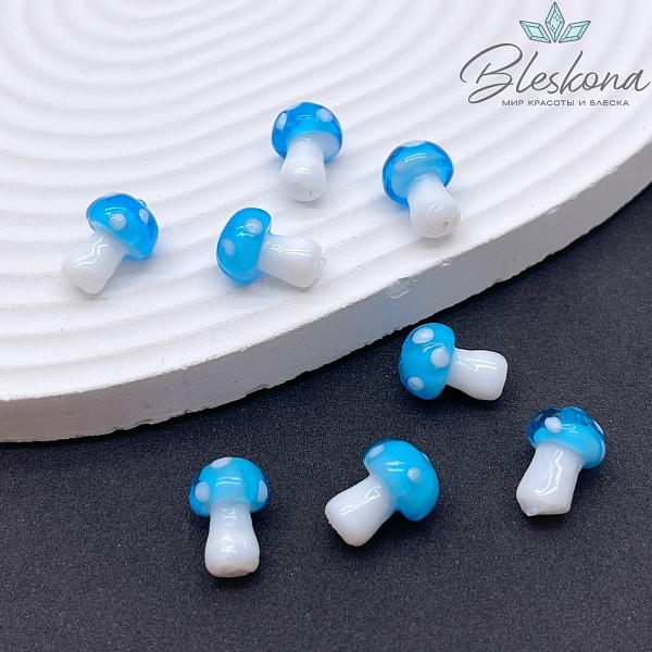 12*10 мм Бусина гриб голубой