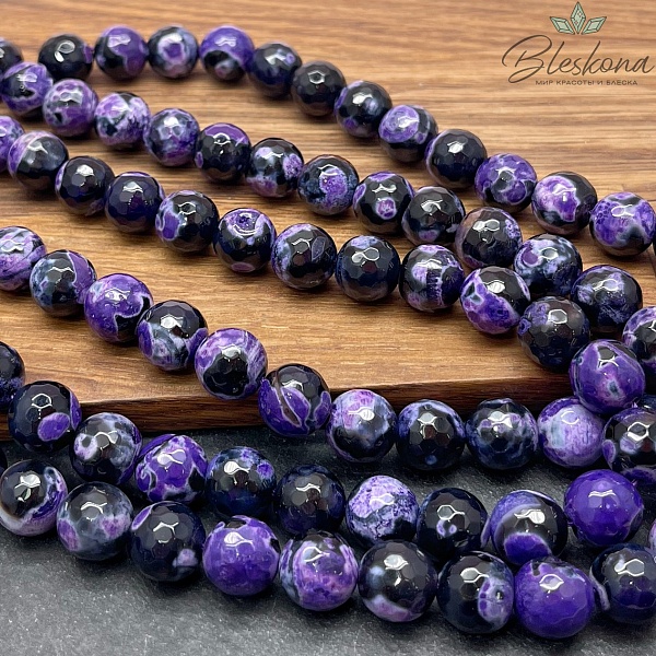 Агат черный фиолетовые разводы огранка 10 мм