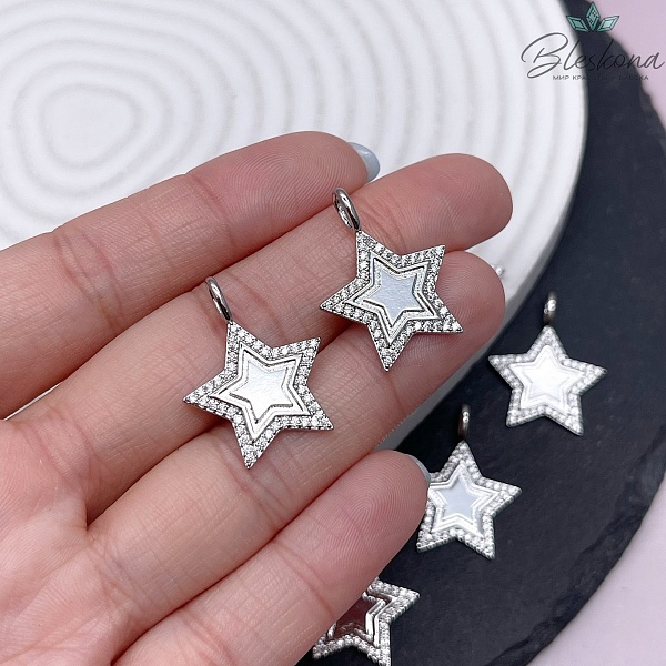 19,3*25мм Цвет серебро, Подвеска Звезда цирконы 