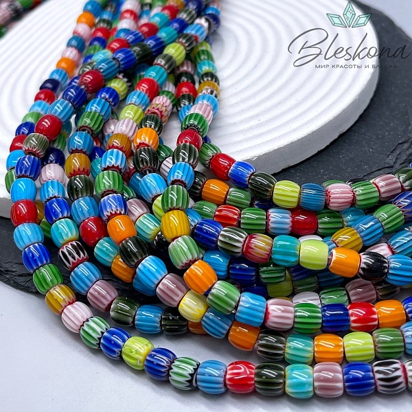 Муранское стекло бочата микс, полосы 7*8 мм