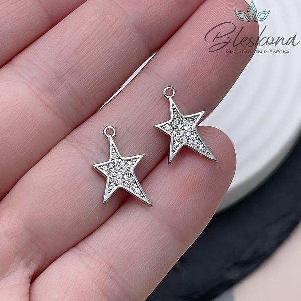 16*10 мм Цвет серебро, Подвеска звезда ассиметрия цирконы GAIN39