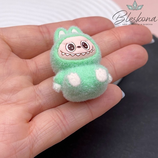 30*40 мм Цвет серебро, Подвеска игрушка-монстрик Лабубу зеленый 
