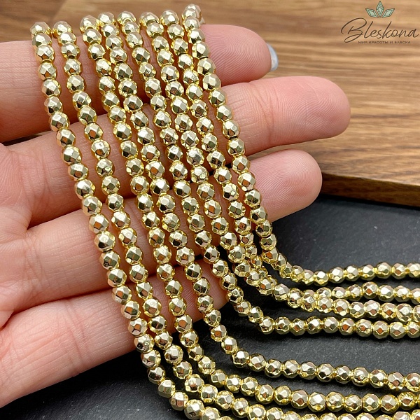 4мм Гематин имитация огранка, цвет светлое золото