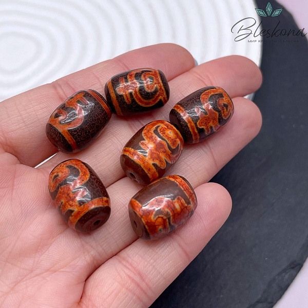 Бусина Дзи Нектарный сосуд изобилия красно-коричневый бочонок 18*14 мм