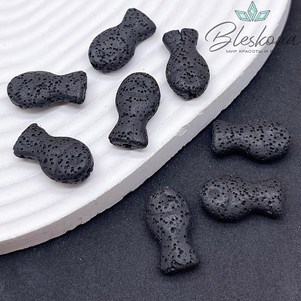 Бусина рыбка Лава Вулканическая черная 22*12 мм