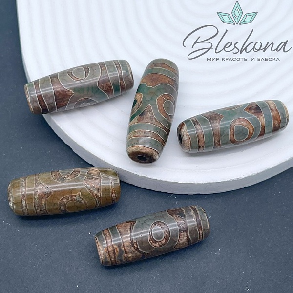 Бусина Дзи 3 глаза зеленый бочонок 40*14 мм