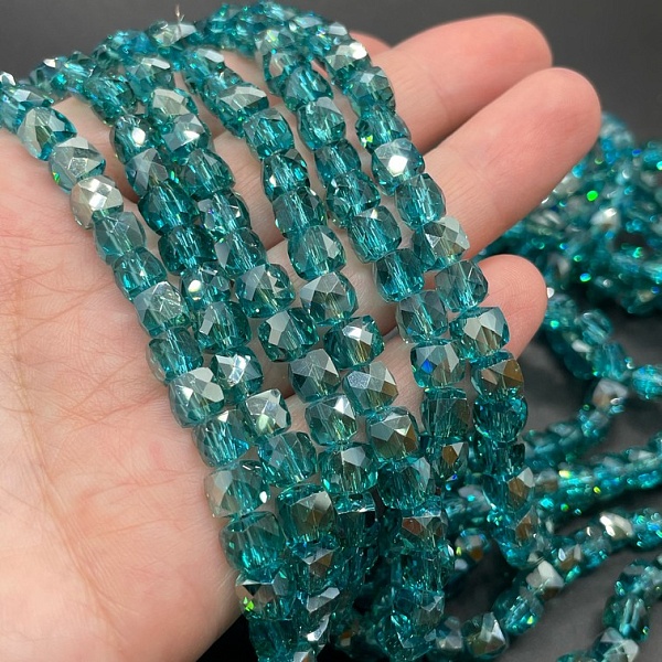 6.5 мм Стекло Lux, куб огранка, цвет морской волны