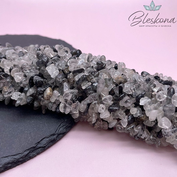Крошка Кварц Рутиловый Турмалиновый ширина бусин ~ 6-11 мм