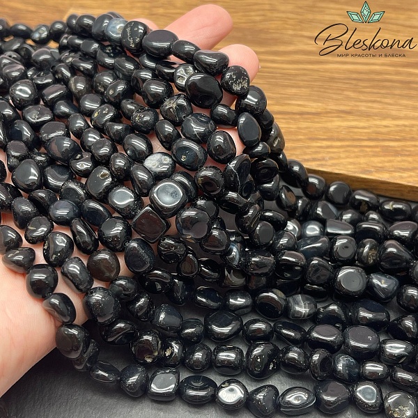 Агат черный с прожилками галтовка (8-10)*(7-8) мм