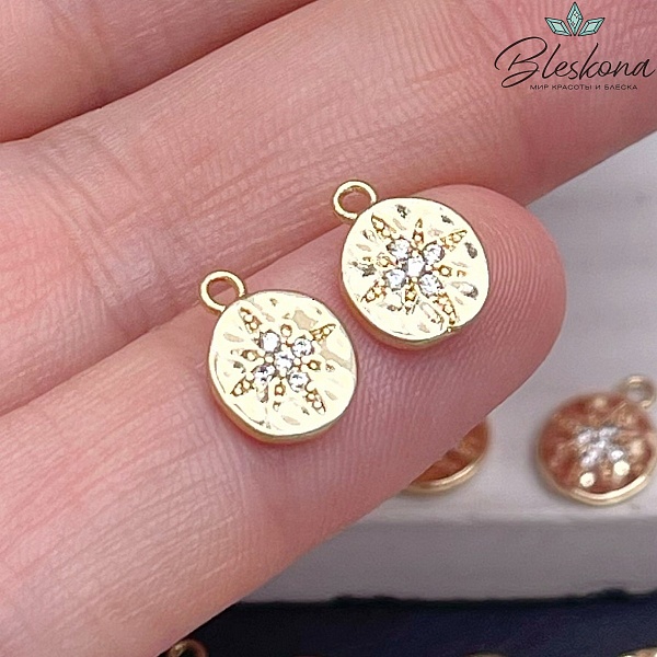 7,5мм, цвет золото, Подвеска  северная звезда с цирконами 