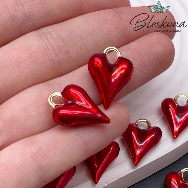 21*15,2 мм Цвет золото, Подвеска Сердце красная эмаль 